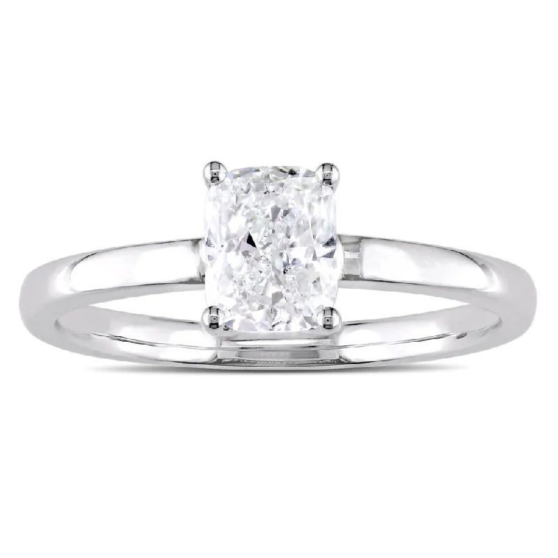 Custom diamond engagement rings-Miadora Signature Collection 14k White Gold 1ct TDW Cushion-Cut Diamond Solitaire Engagement Ring