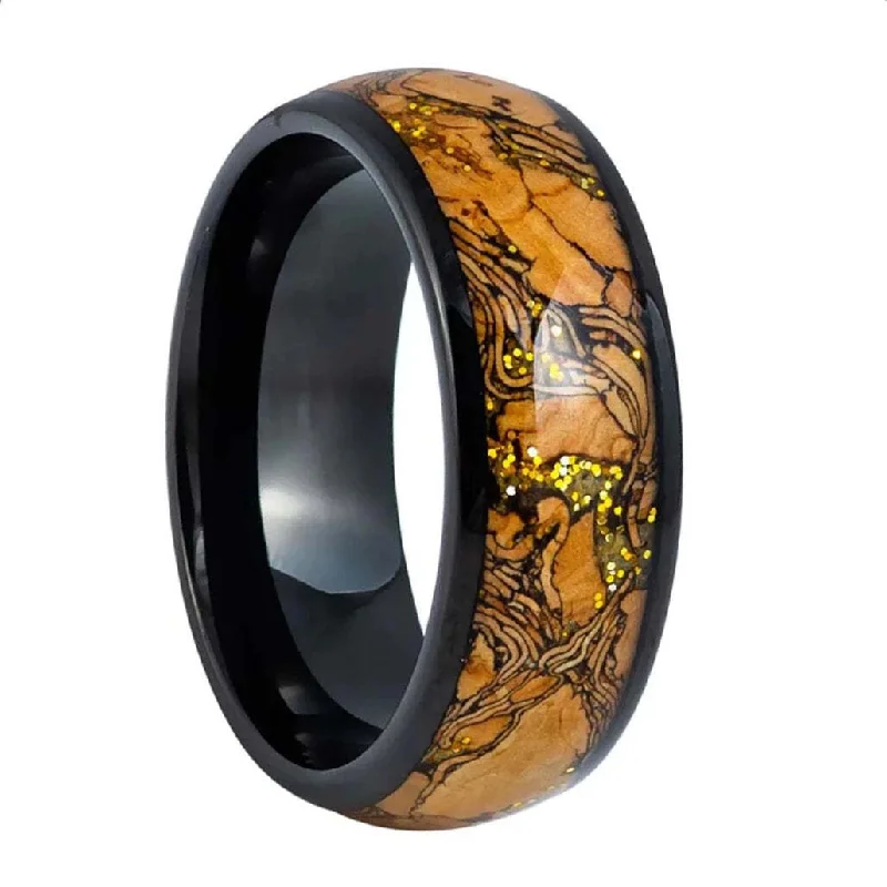 Fashion rings for women with colored stones-Cork & Gold Inlay Black Tungsten Men's Wedding Band