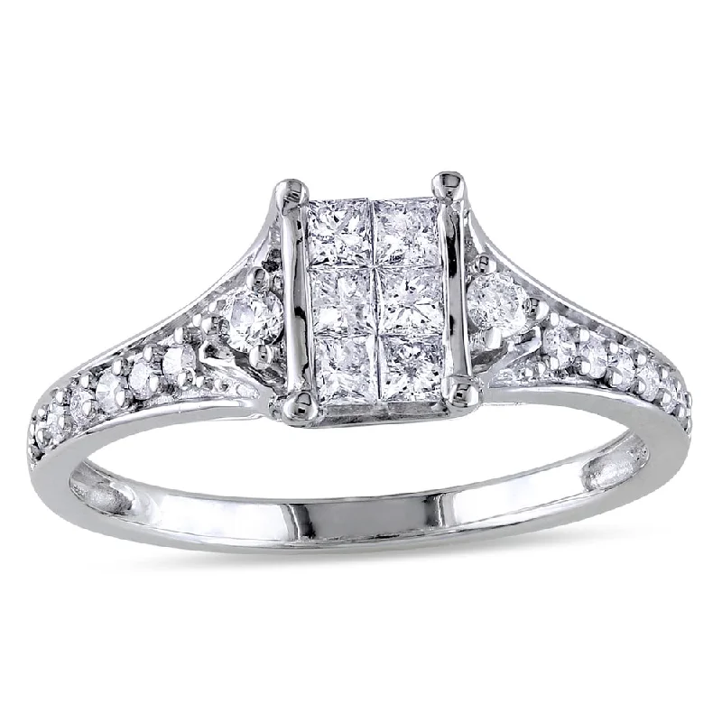 Women’s engagement rings with diamonds-Miadora 10k White Gold 1/2ct TDW Princess-cut Diamond Engagement Ring (G-H, I2-I3)