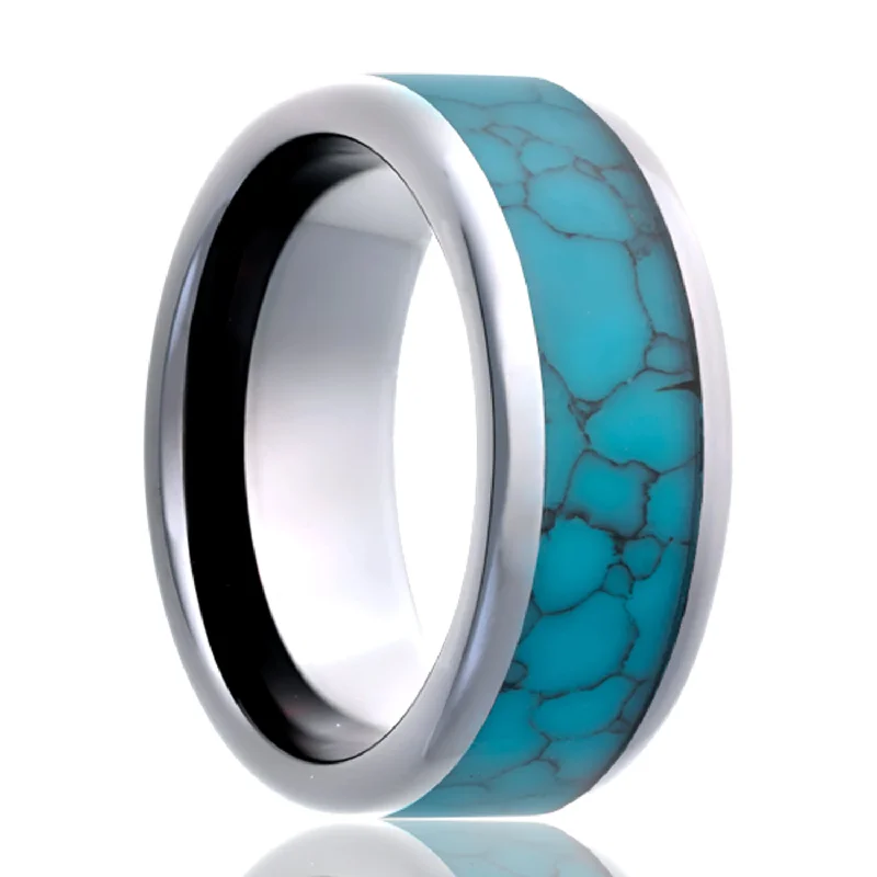 Women’s vintage rings with emerald accents-Turquoise Inlay Cobalt Wedding Band