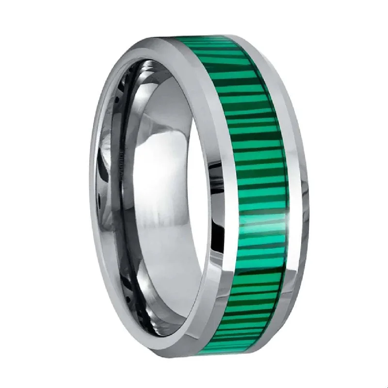 Elegant bands for women with diamonds-Malachite Inlay Tungsten Men's Wedding Band