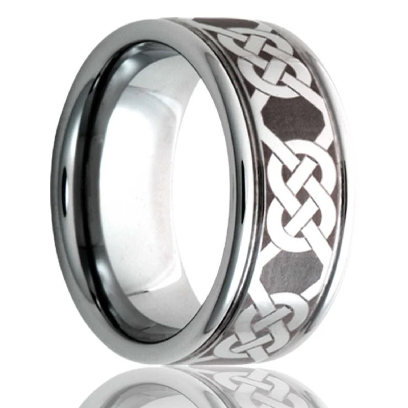 Affordable diamond rings for women-Eternity Celtic Knot Grooved Titanium Wedding Band