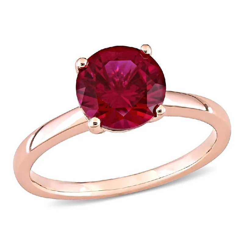 Engagement rings with colored gemstones-Miadora 10k Rose Gold Created Ruby Solitaire Engagement Ring