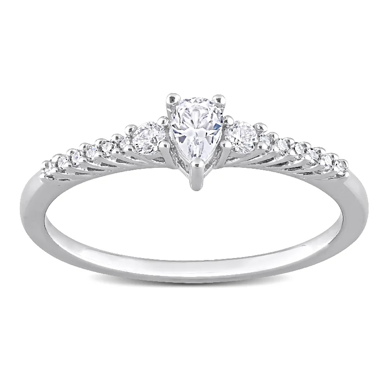 Engagement rings with radiant cut diamonds-Miadora 1/10ct TDW Diamond and Created White Sapphire Solitaire Engagement Ring in Sterling Silver