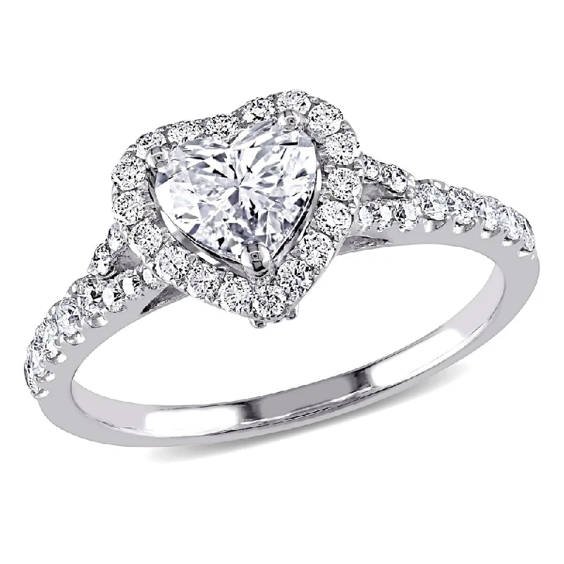 Unique engagement rings with geometric shapes-Miadora 14k White Gold 1 1/10ct TDW Certified Diamond Halo Heart Engagement Ring (GIA)