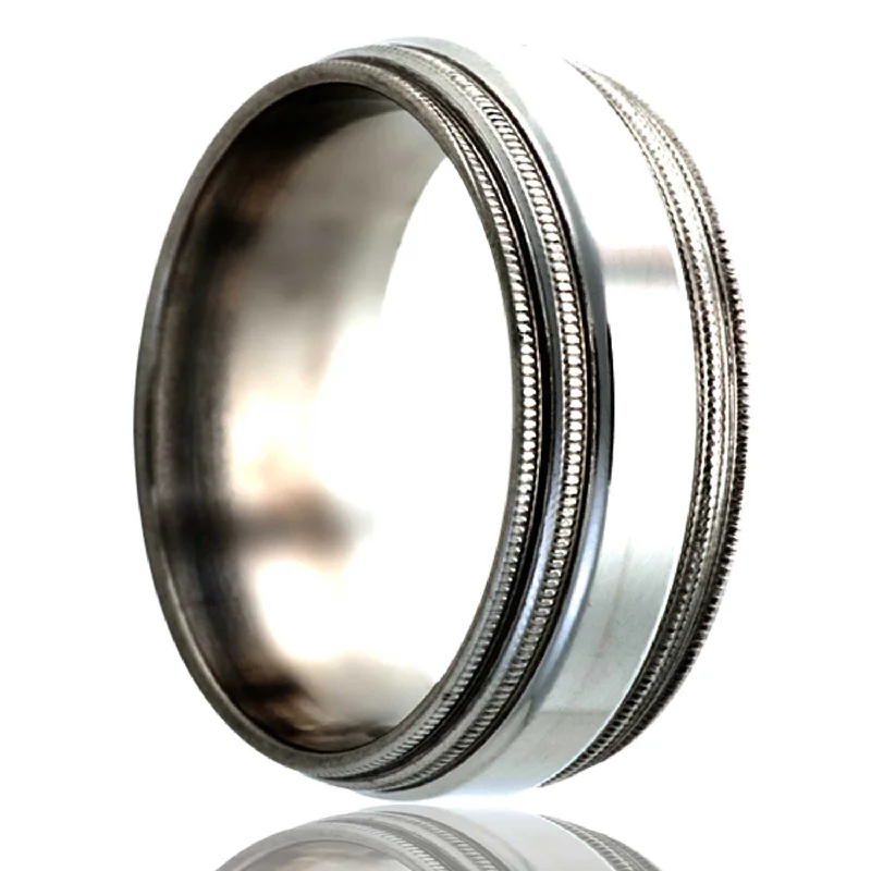 Chic gold rings for women-Titanium Wedding Band with Multi Stepped Edges