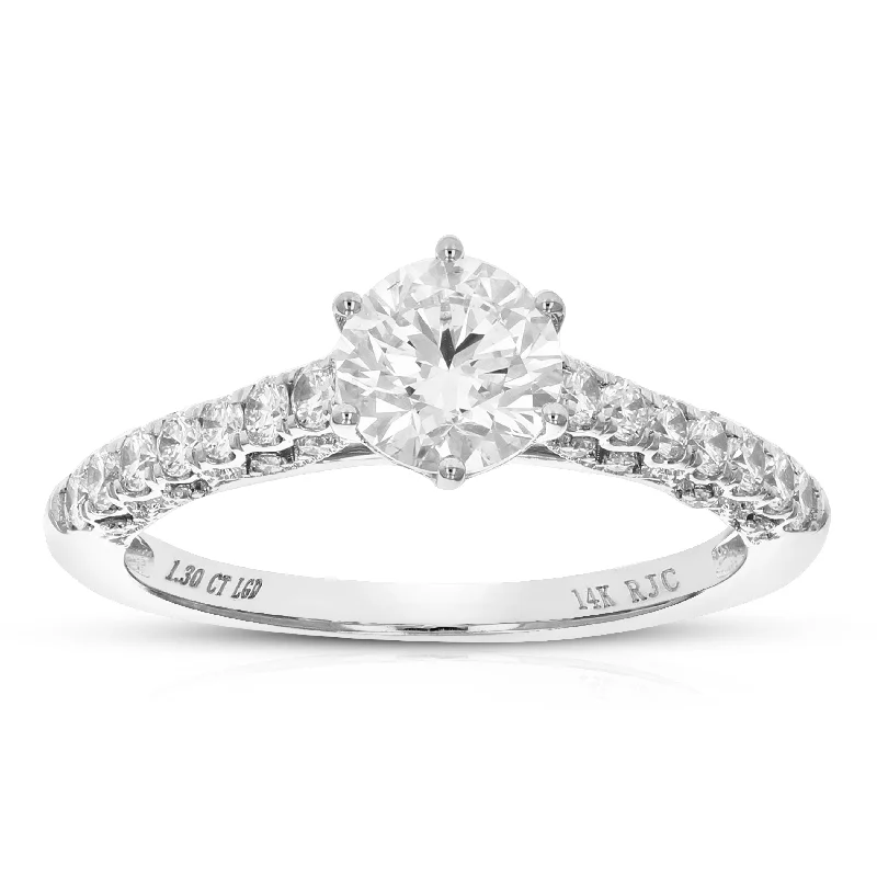 Custom designed engagement rings-1.30 cttw Lab Created Diamond Engagement Ring in 14K White Gold Prong Set Round