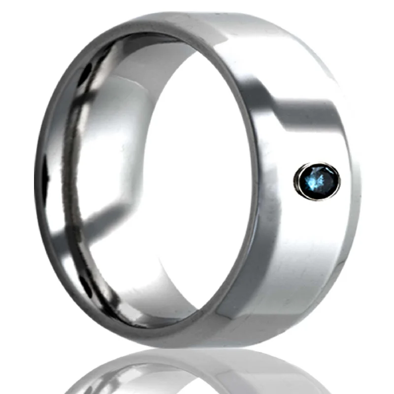 Beautiful gemstone rings for women-Cobalt Wedding Band with Beveled Edges with Blue Sapphire