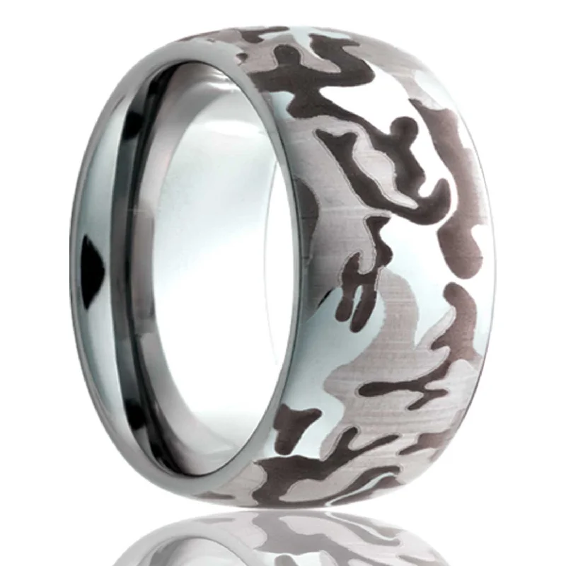 Beautiful heart-shaped rings for women-Engraved Camo Domed Titanium Wedding Band