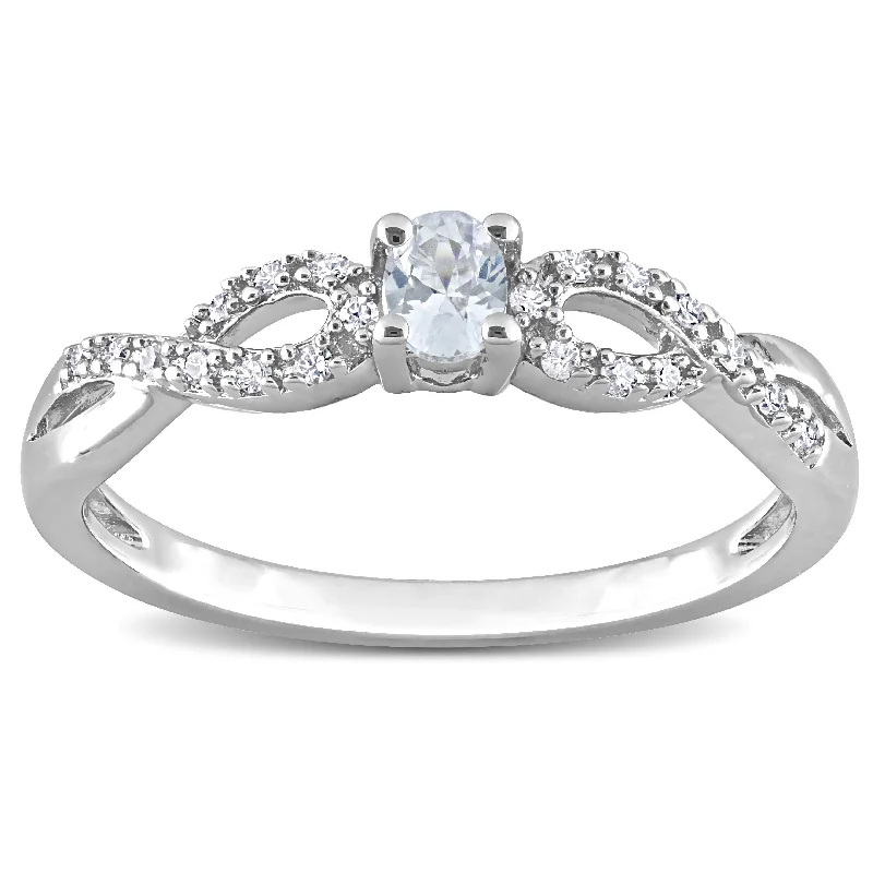 Engagement rings with matching wedding bands-Miadora 1/10ct TDW Diamond and Created White Sapphire Infinity Engagement Ring in Sterling Silver