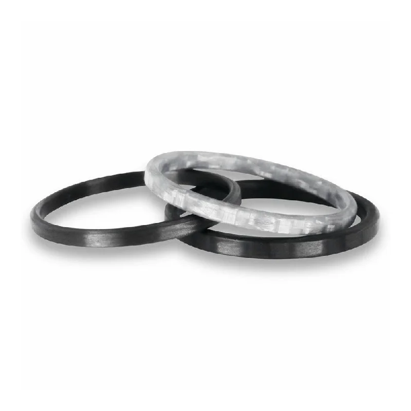 Women’s stacking rings in silver-Set of Three Stackable Carbon Fiber Wedding Bands