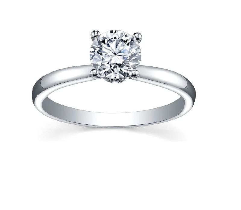 Modern engagement rings for women-18kt White Gold Round 0.35cttw Canadian Diamond Hidden Halo Engagement Ring