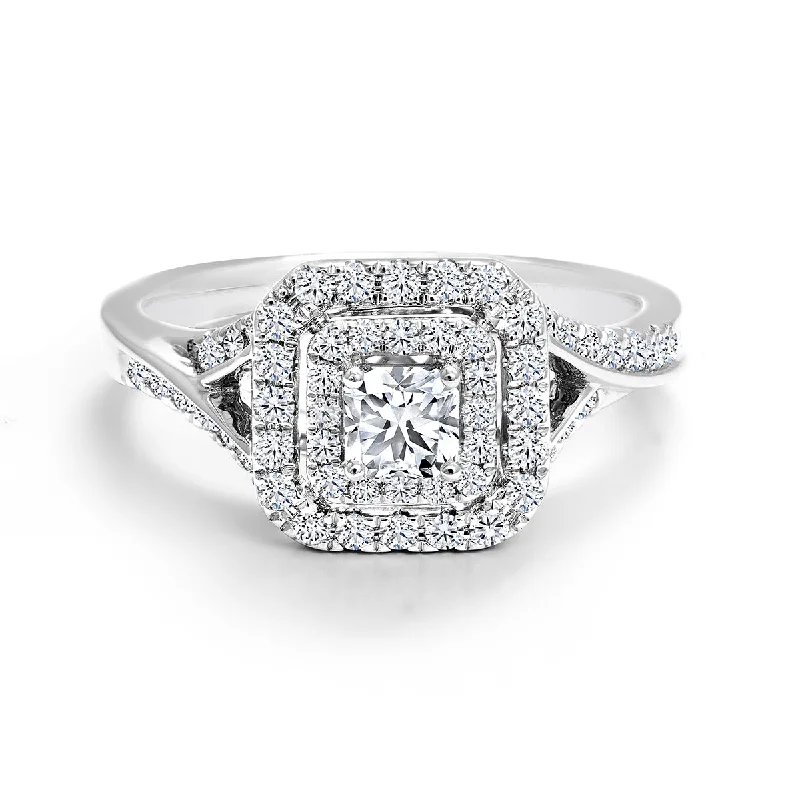 Stunning emerald-cut engagement rings-18kt White Gold 0.65cttw De Beers Forevermark Double Halo Engagement Ring