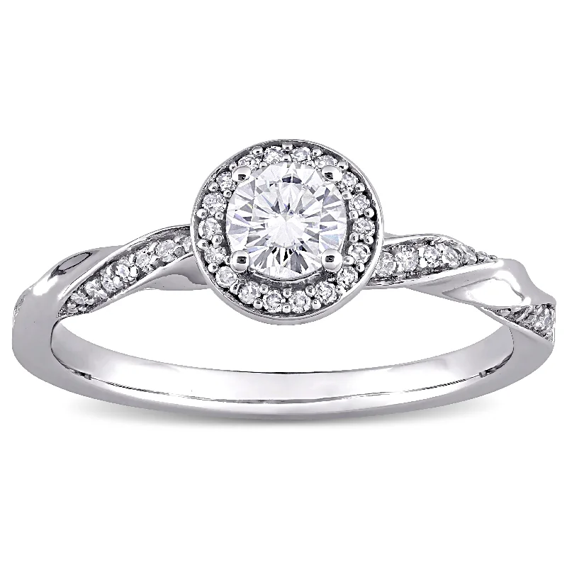 Classic women’s engagement rings with diamonds-Miadora 10k White Gold 1/2ct TDW Diamond Twisted Halo Engagement Ring