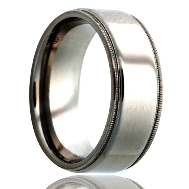 Women’s rings with unique metal finishes-Titanium Wedding Band with Stepped Edges