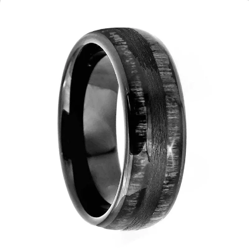 Vintage-style rings with intricate details-Dual Grey Wood Inlaid Black Tungsten Men's Wedding Band