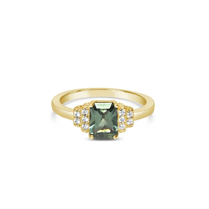 Affordable diamond engagement rings-DAVAL || 1ct green sapphire and diamond ring