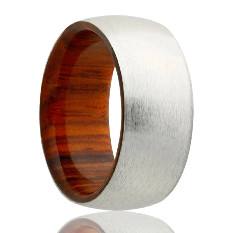 Gold band rings for women-Domed Satin Cobalt Wedding Band with Cocobolo Wood