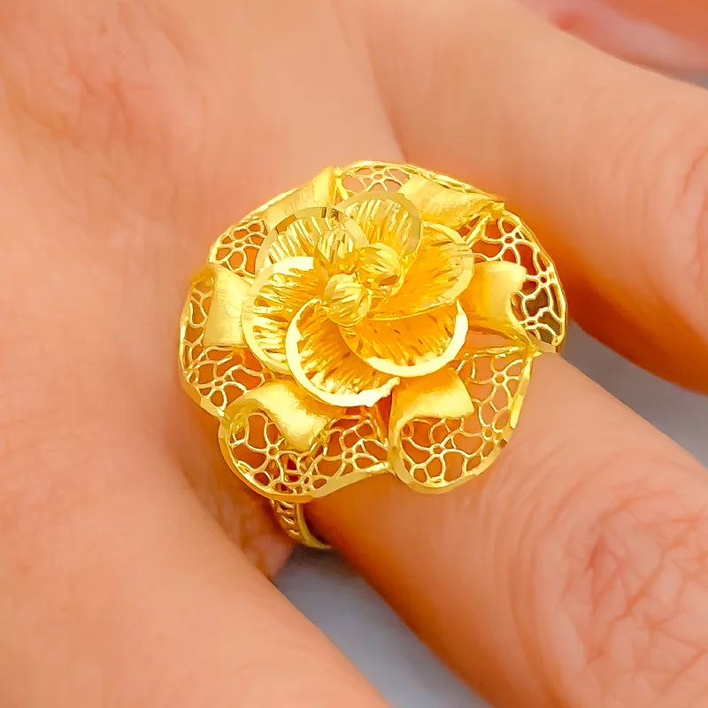 Chic fashion rings with crystal accents-Decadent Detailed 22k Gold Ring