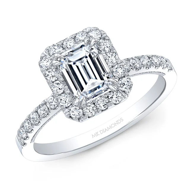 Engagement rings with black onyx stones-14kt White Gold 1.35cttw Emerald Cut Diamond Halo Engagement Ring