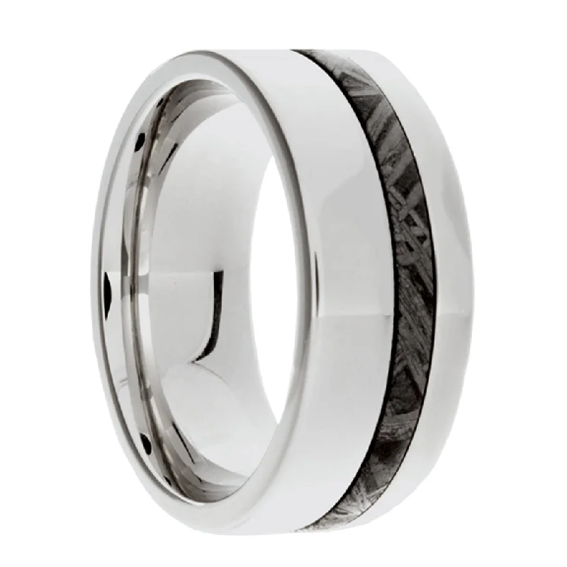 Affordable wedding rings for women-Asymmetrical Meteorite Inlaid Cobalt Men's Wedding Band