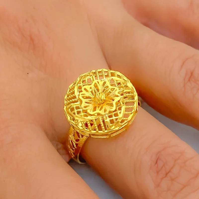 Women’s rings with gold plating-Round Stately 21k Gold Ring