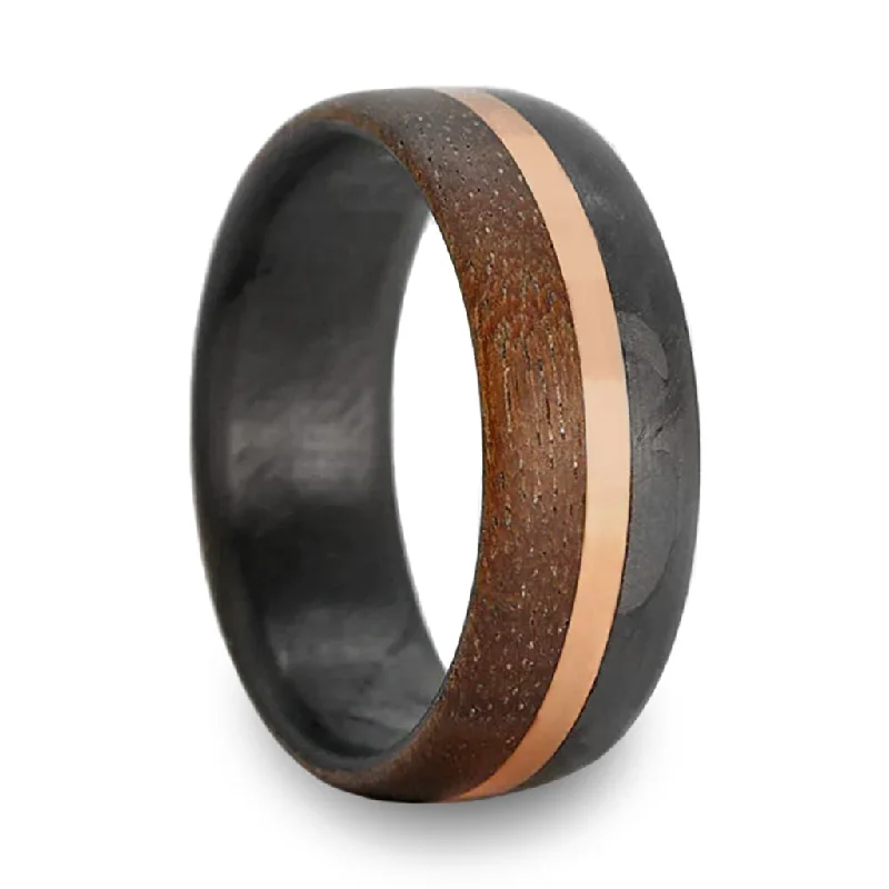 Women’s stacking rings in silver-Walnut Wood & Rose Gold Inlaid Men's Carbon Fiber Wedding Band