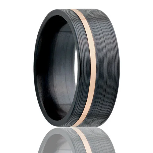 Sparkling rings for women with diamonds-Asymmetrical 14k Rose Gold Inlay Zirconium Men's Wedding Band