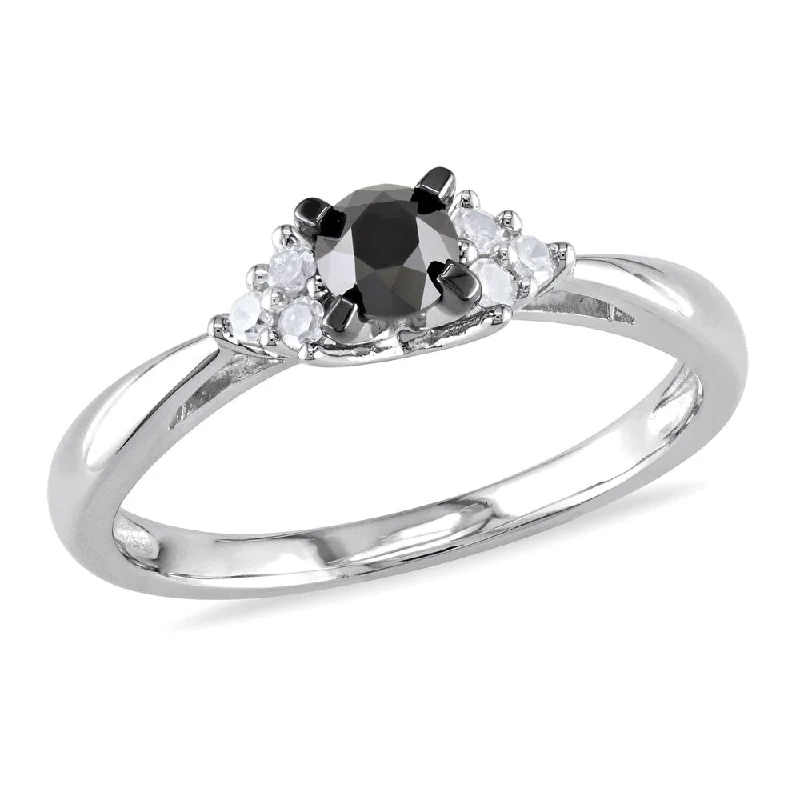 Unique engagement rings for women-Miadora Sterling Silver 1/2ct TDW Black and White Diamond Engagement Ring