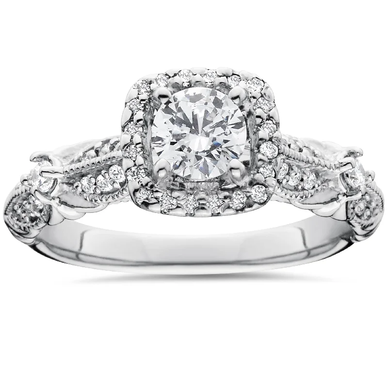 Silver engagement rings for women-1 1/2ct Diamond Cushion Halo Engagement Ring 14K White Gold Lab Grown Size Selectable