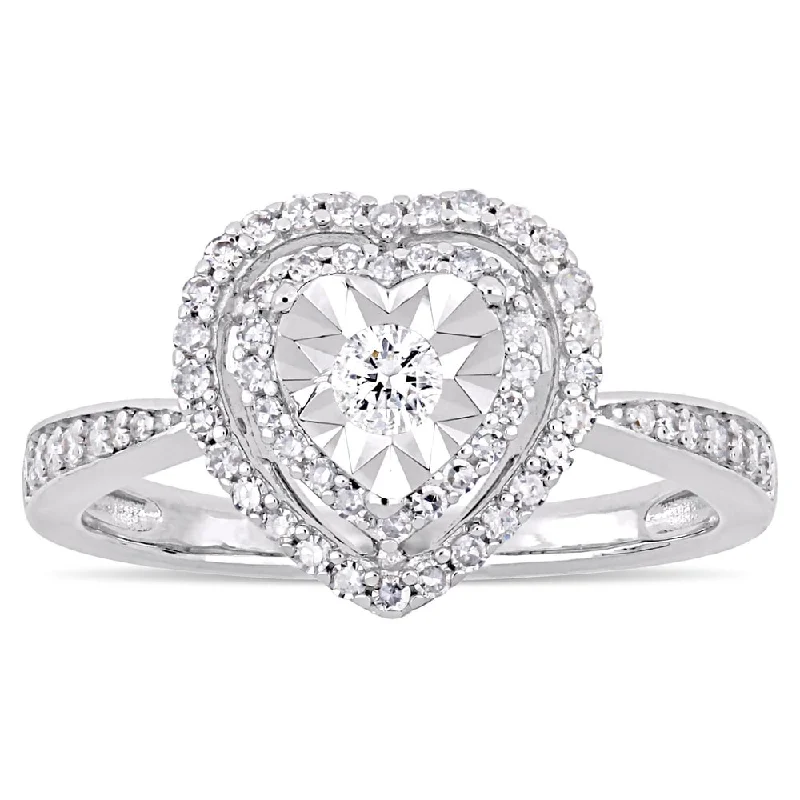 Engagement rings with oval diamonds-Miadora Signature Collection Sterling Silver 3/8ct TDW Diamond Floating Heart Halo Engagement Ring