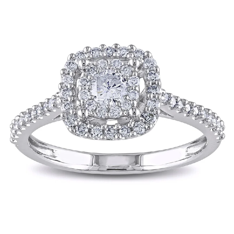 Unique vintage-style engagement rings-Miadora 10k White Gold 1/2ct TDW Certified Diamond Halo Engagement Ring