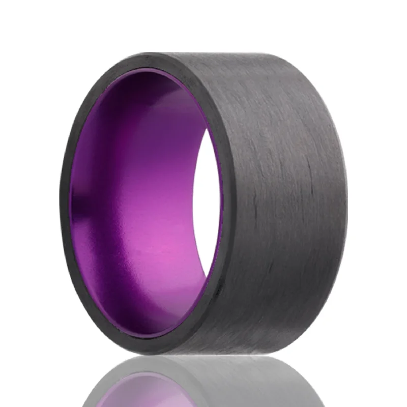 Women’s engagement rings with diamonds-Carbon Fiber Wedding Band with Contrasting Purple Center