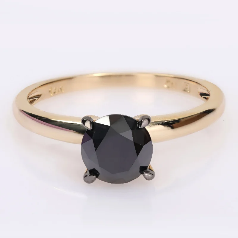 Engagement rings with large center stones-Miadora 1 1/2ct TDW Black Diamond Solitaire Engagement Ring in 14k Yellow Gold