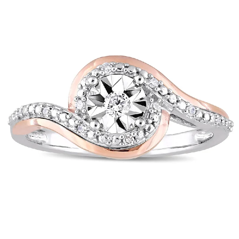 Simple and elegant engagement rings-Miadora 2-Tone 10k White and Rose Gold 1/10ct TDW Diamond Crossover Bypass Engagement Ring