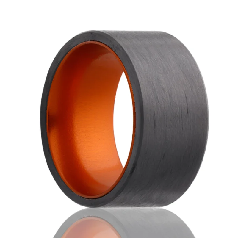 Designer rings for women-Carbon Fiber Wedding Band with Contrasting Orange Center