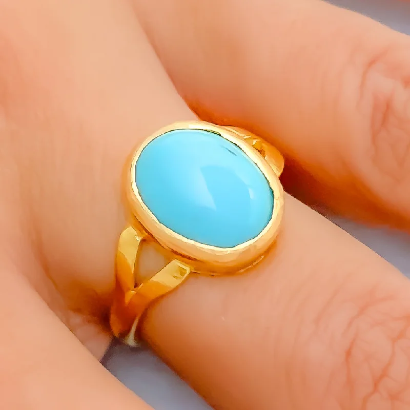 Affordable diamond rings for women-Classic 22K Gold 3.5CT Turquoise Ring