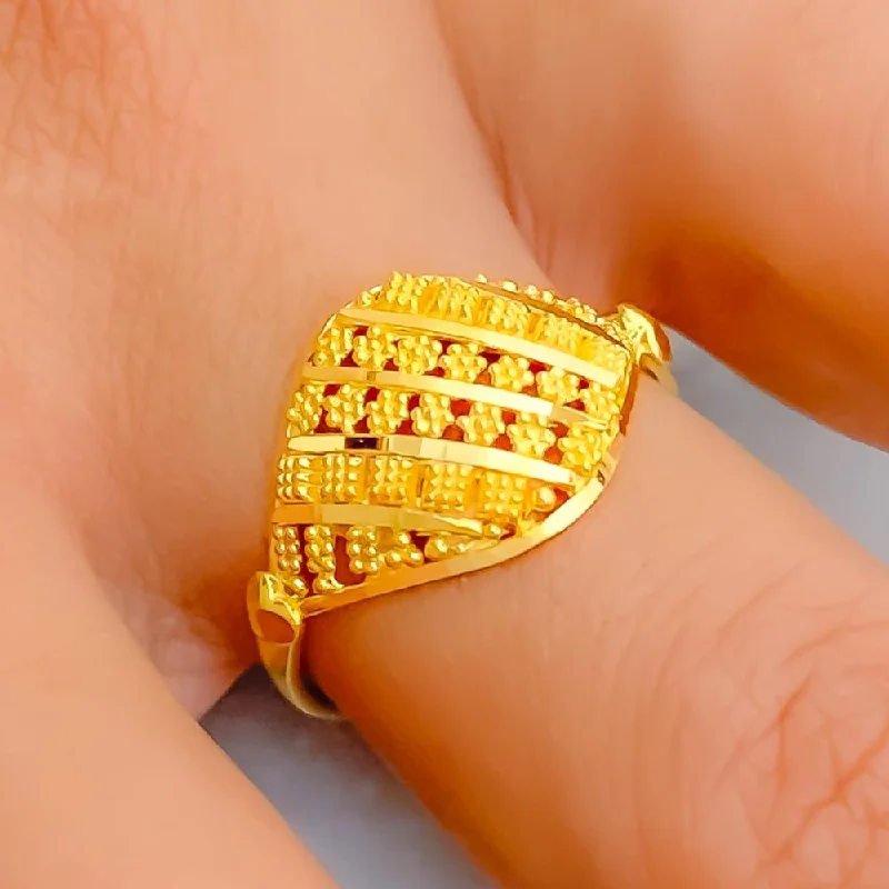 Personalized birthstone rings for women-Alternating Luminous Signature 22K Gold Ring