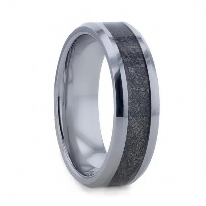 Women’s statement rings with large gemstones-Meteorite Inlaid Tungsten Men's Wedding Band