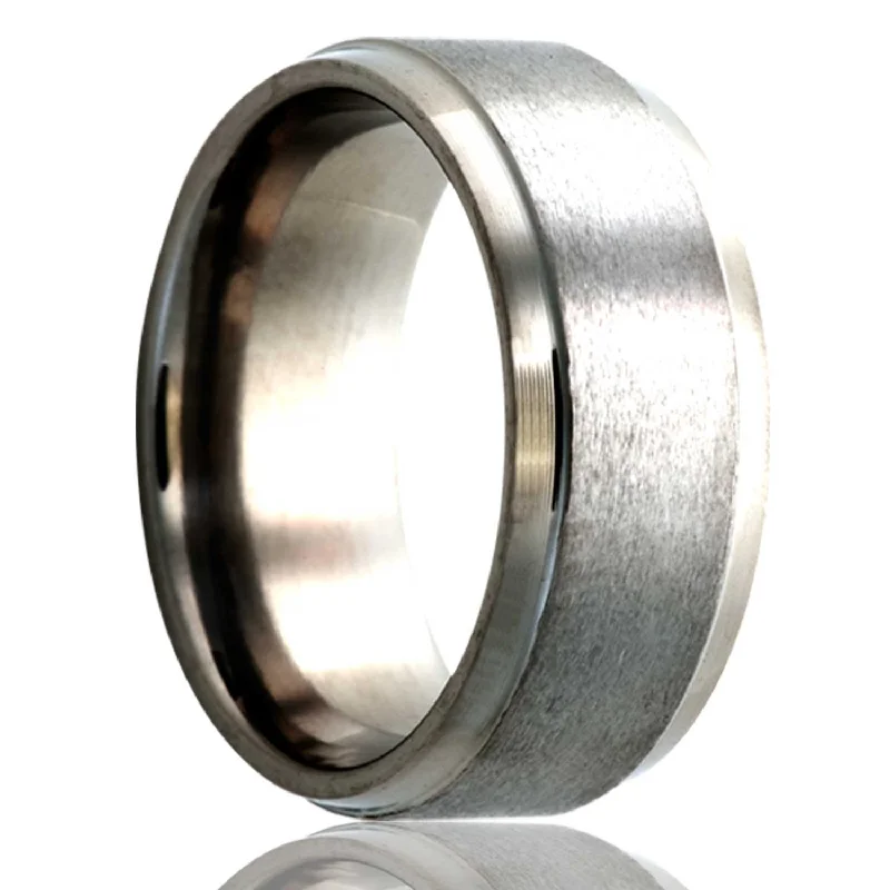 Fashion rings for women with geometric designs-Satin Finish Titanium Wedding Band with Polished Stepped Edges