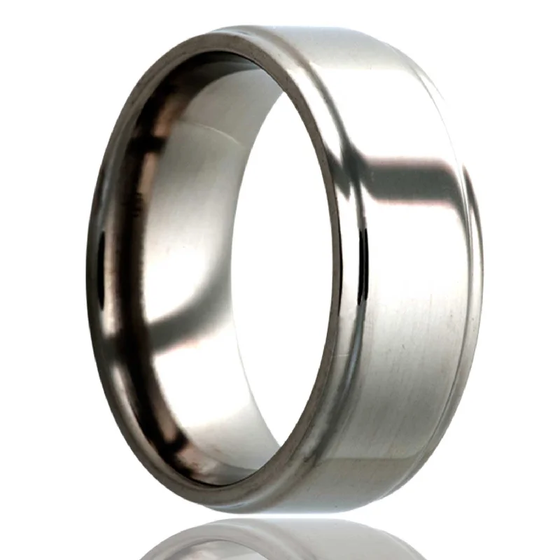 Custom rings with your birthstone-Titanium Wedding Band with Polished Stepped Edges