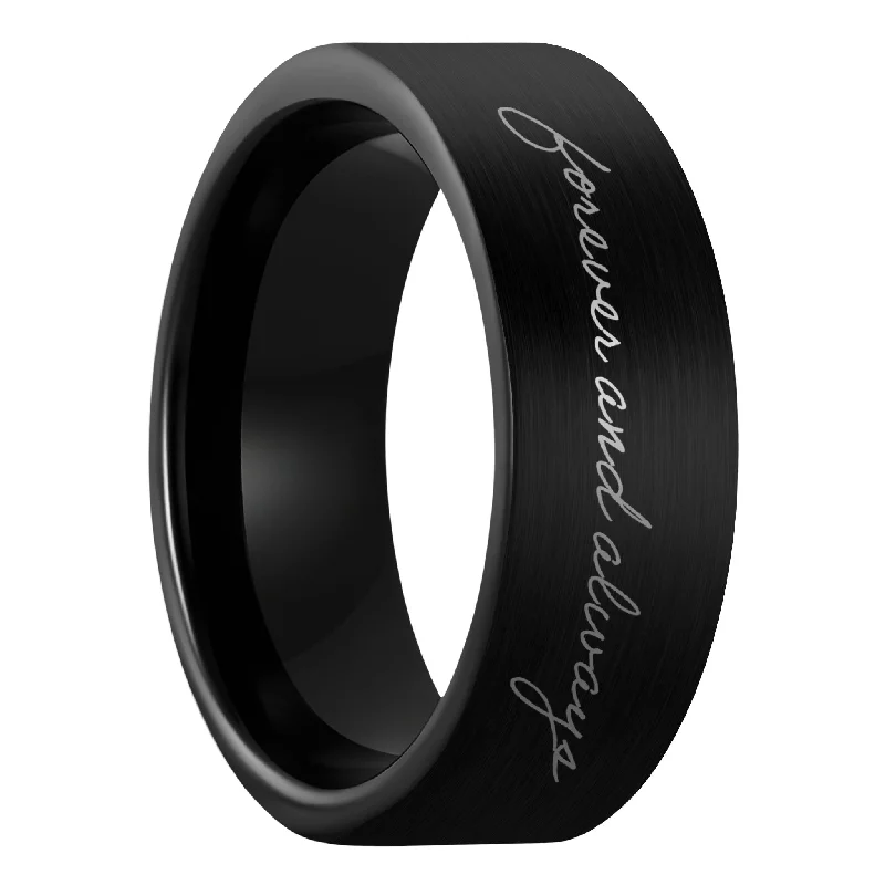 Women’s engagement rings with diamonds-Custom Handwriting Engraved Brushed Black Tungsten Men's Ring