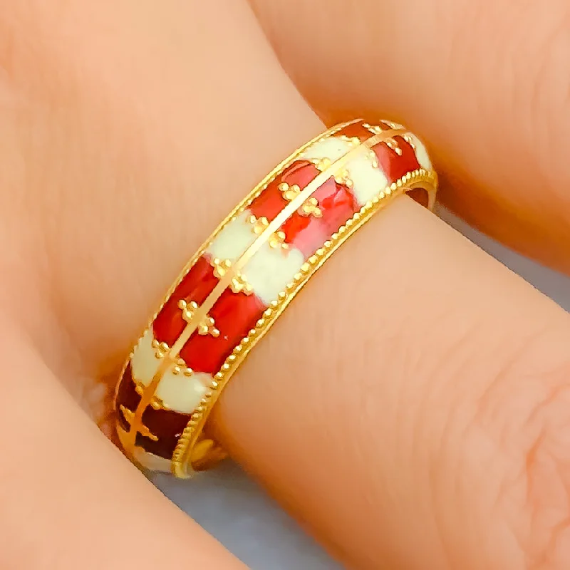 Fashion rings for women with colored stones-Red + White Meena 22k Gold Band