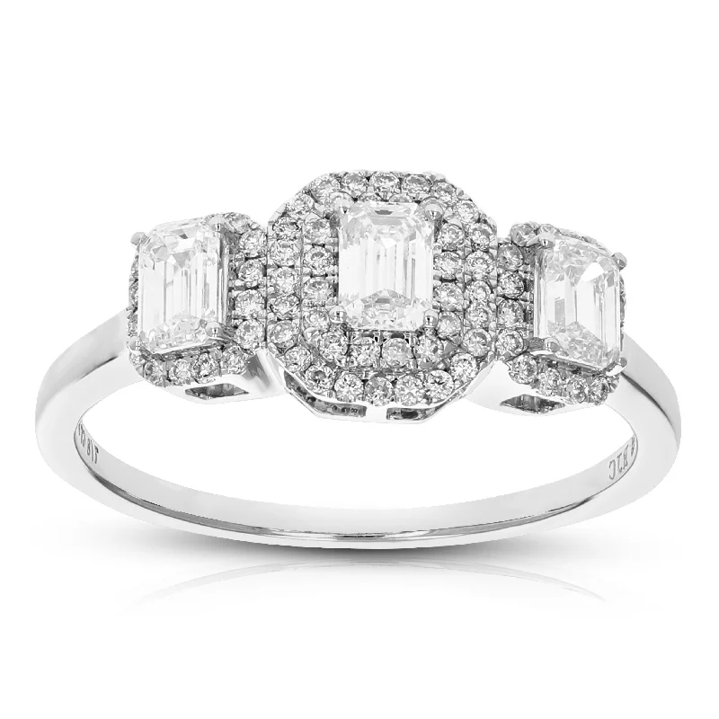 Beautiful engagement rings with emeralds-7/8 cttw Emerald Cut Lab Grown Diamond Engagement Ring 75 Stones 14K White Gold Prong Set 2/3 Inch