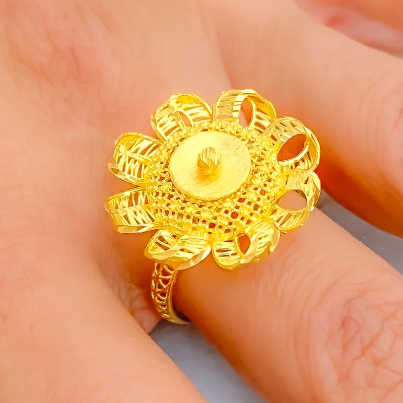 Vintage-style rings for ladies-Elevated Floral 22k Gold Ring