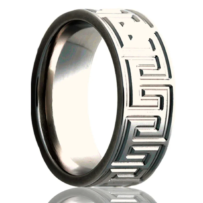 Modern engagement rings for women-Greek Key Titanium Wedding Band