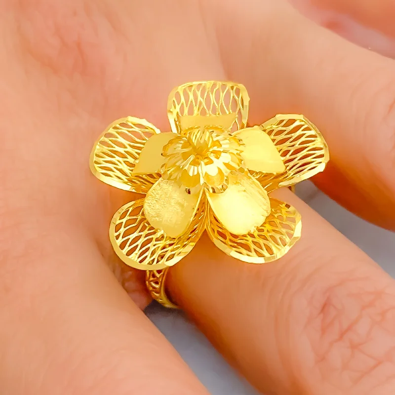 Bohemian rings for women-Dressy Lush 22k Gold Ring