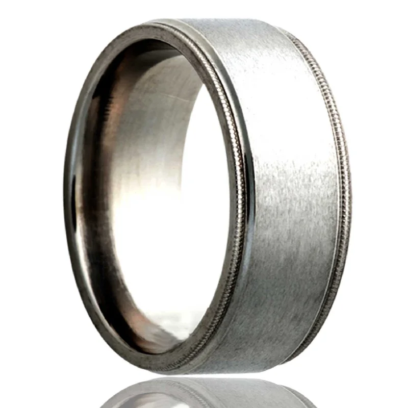 Stunning pearl rings for ladies-Satin Finish Titanium Wedding Band with Thin Stepped Edges