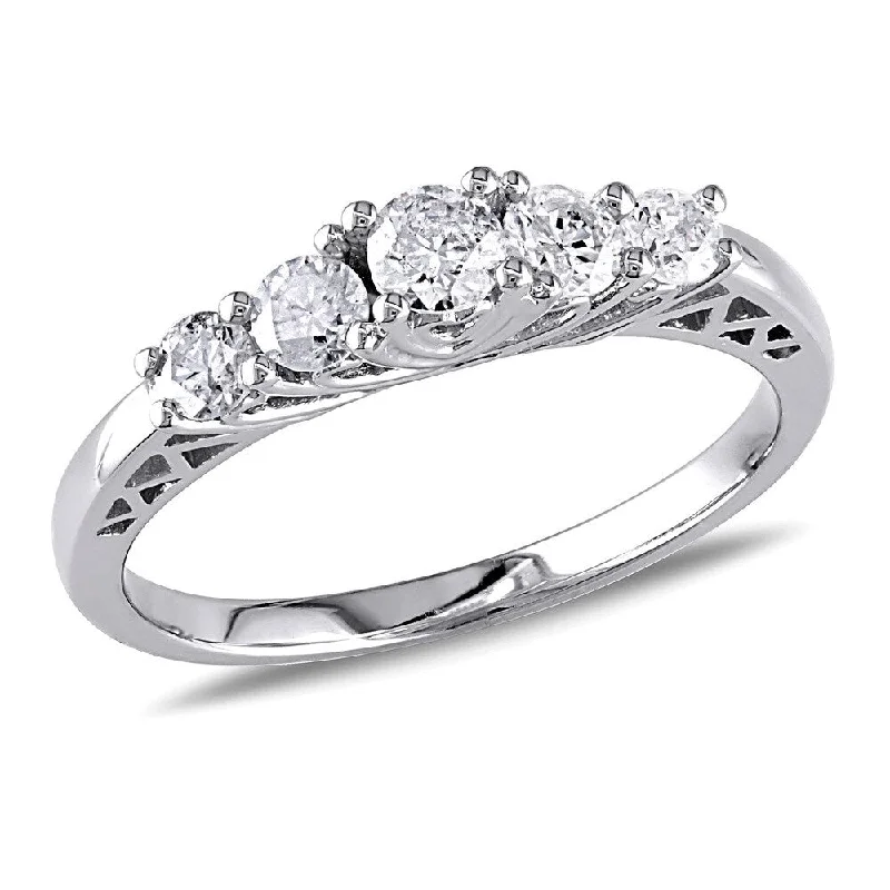 Engagement rings with unique band designs-Miadora 10k White Gold 1/2ct TDW Diamond 5-stone Engagement Ring (G-H, I2-I3)