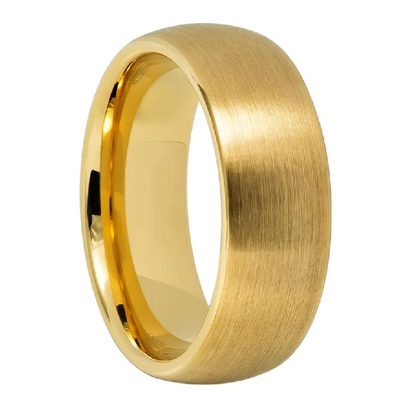 Luxury rings for women with diamond accents-Brushed Gold Tungsten Domed Men's Wedding Band